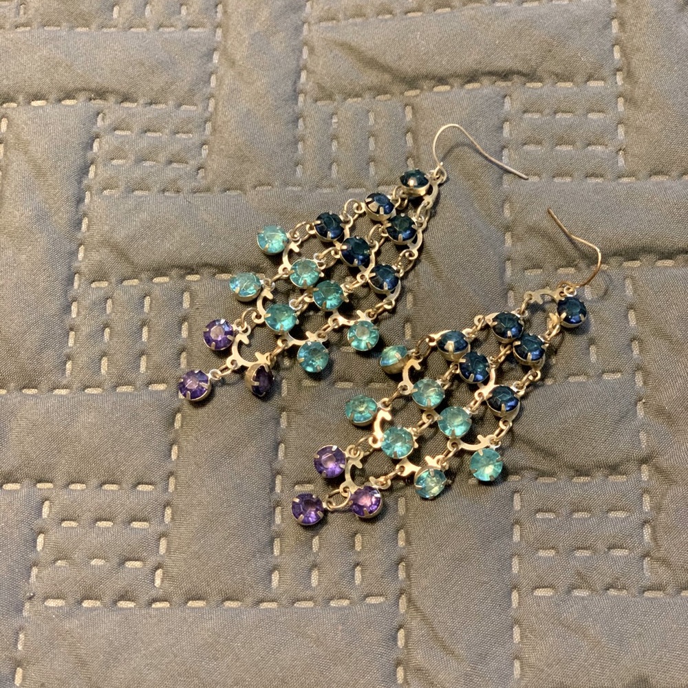 Blue and Purple Silver Dangle Earrings